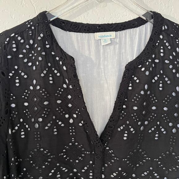 Sundance Selma Black Embroidered Eyelet Peasant Dress XL Midi High Low Flowy - Picture 5 of 9